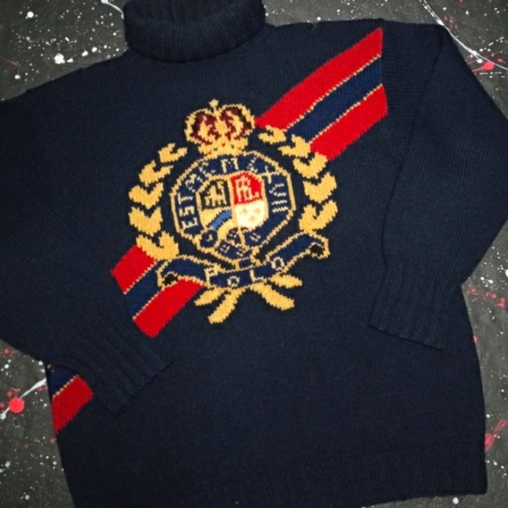 Polo Ralph Lauren vintage 90s original Snowbeach Stadium crest sweater MEGA RARE